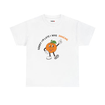 Dancing Orange Graphic Tee – Fun Citrus T-Shirt for Dance Lovers”