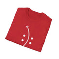Red Teerio inspirational shirt for men and women with simple white abstract design folded