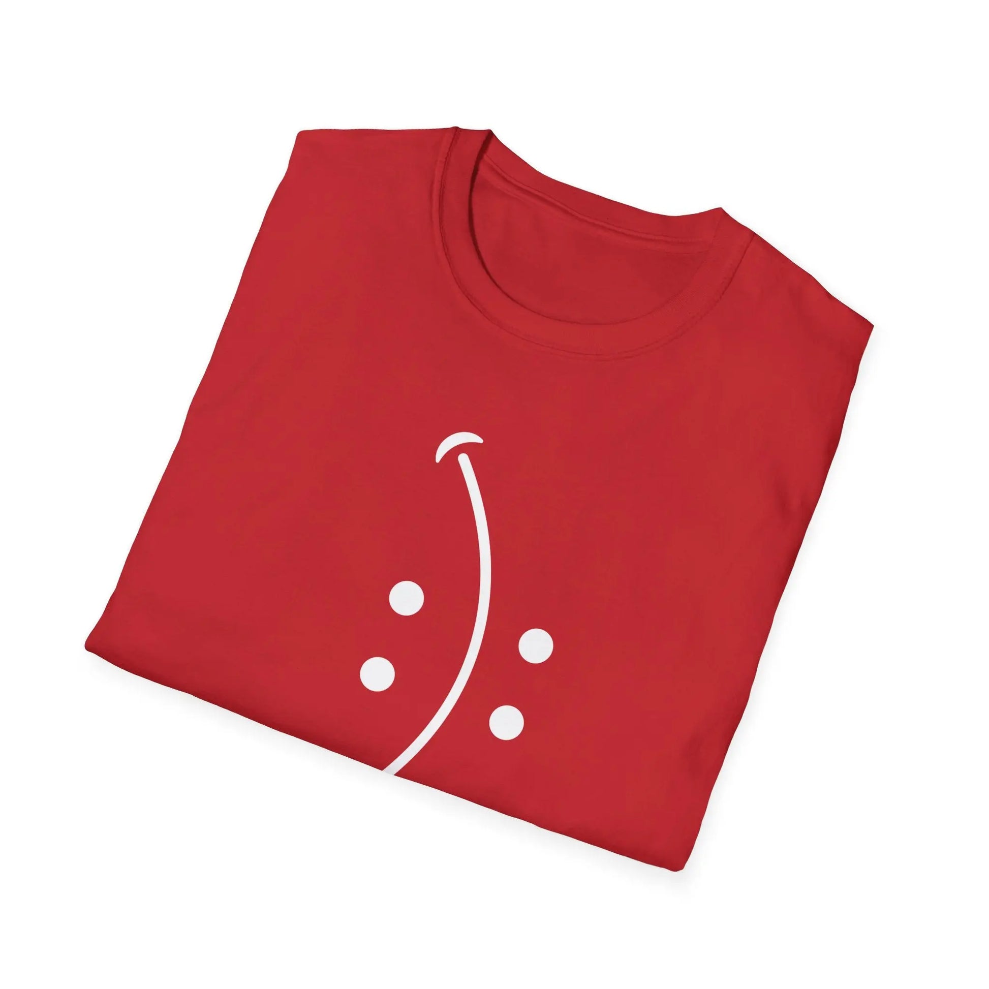 Red Teerio inspirational shirt for men and women with simple white abstract design folded