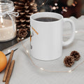 Teerio quirky dance themed mug filled with coffee on a cozy table setting with pinecones and cinnamon sticks