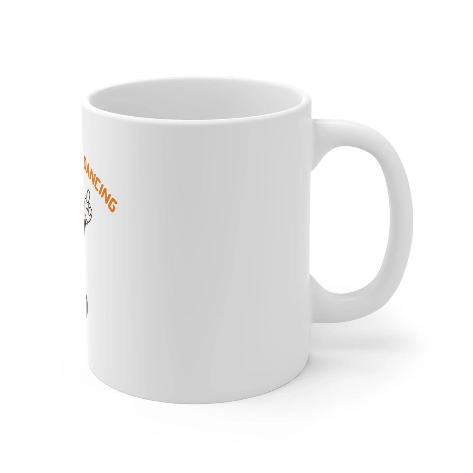 Teerio white quirky dance themed mug with a simple design and comfortable handle